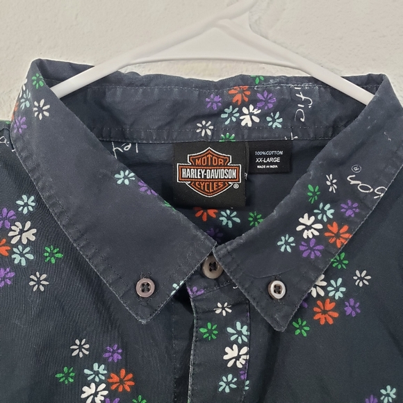 HARLEY-DAVIDSON Men's Navy Floral Aloha Collared Button Down Shirt Size XXL - Picture 5 of 15